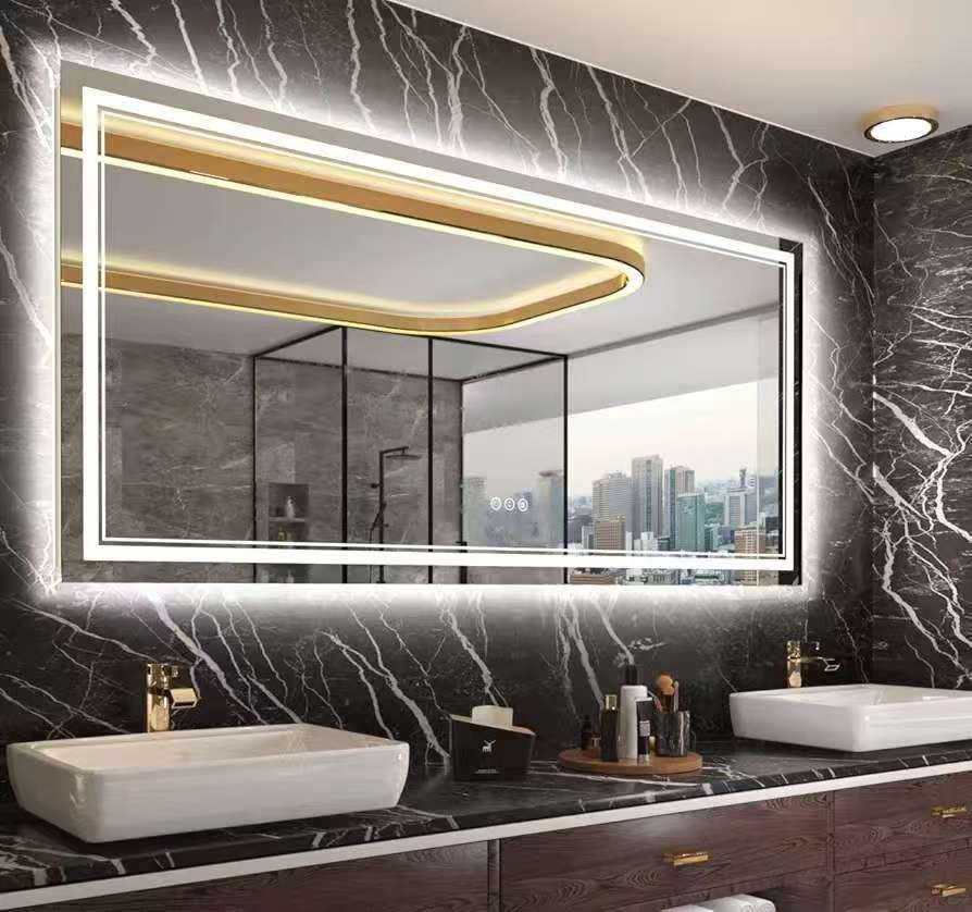 Rectangle Led Lighted Decorative Mirror Bathroom illuminated Led Mirror For Hotel Bathroom Dingju Mirror